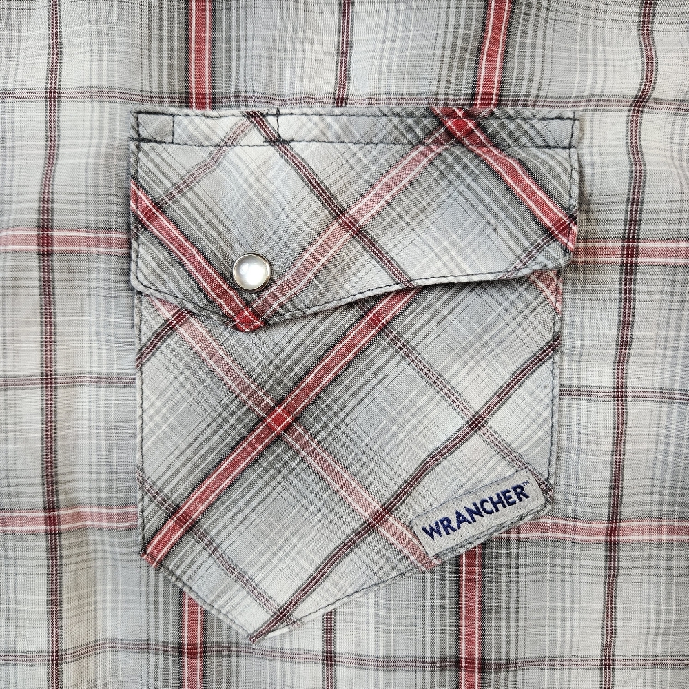 Vintage Wrangler Rancher Plaid Western Pearl Snap Short Sleeve Shirt - Picture 3 of 8